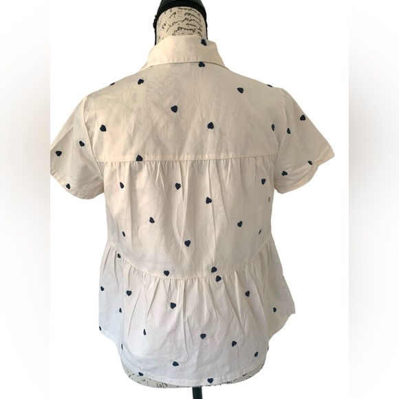 Madewell Embroidered Heart Seamed Short Sleeve Button Down Blouse Size XXS - Picture 4 of 7
